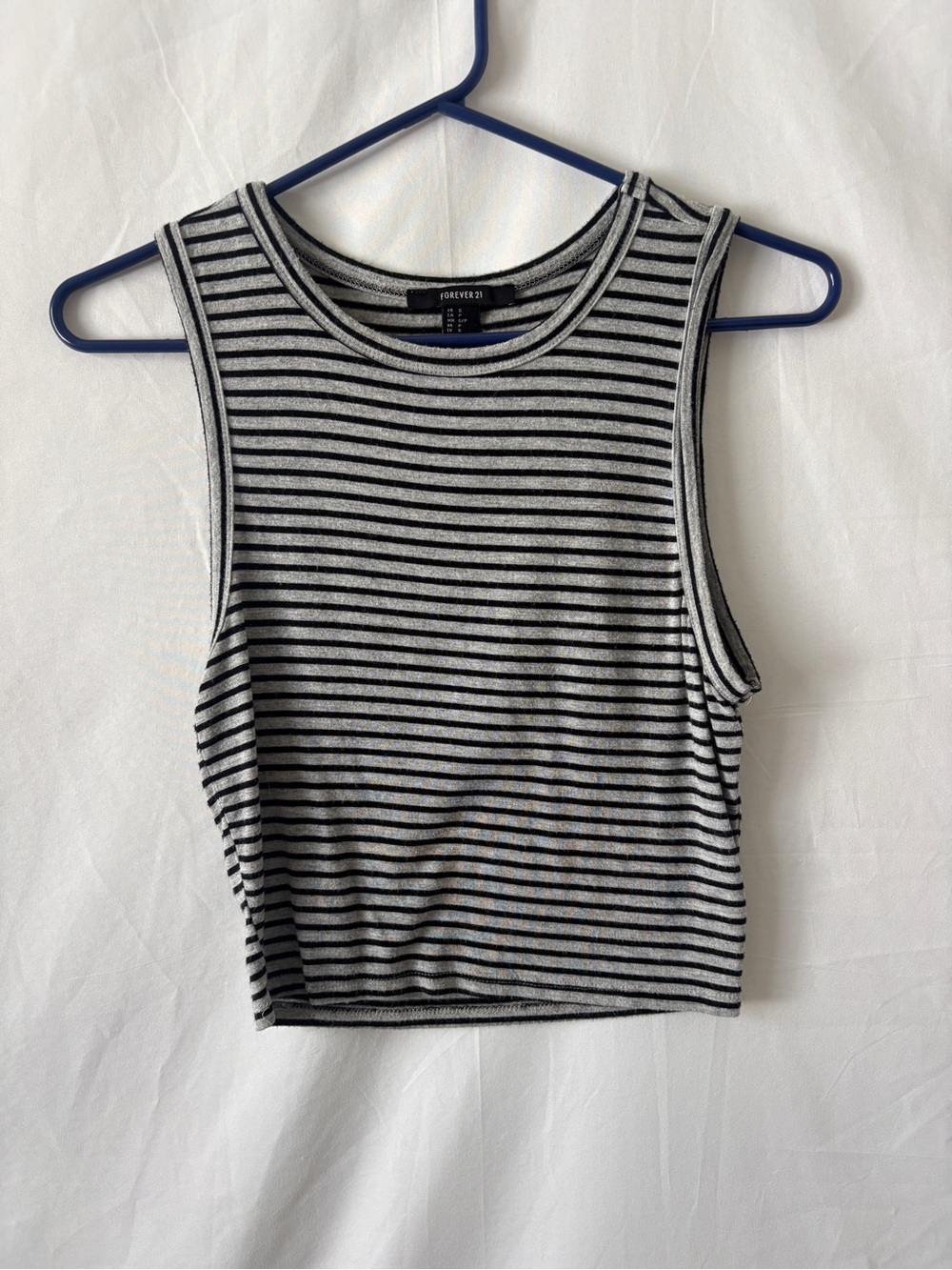 Forever 21 Gray and Black Striped Sleeveless Crop Top